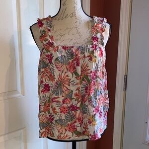 NWT Easel LA Tropical Floral Ruffle Detail Rayon Tank Top Blouse Sz Large
